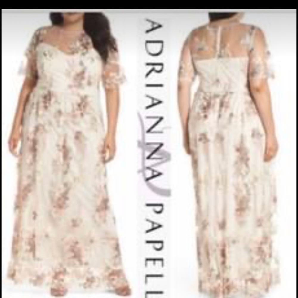 Adrianna Papell 3/4 sheer sleeve floral gown